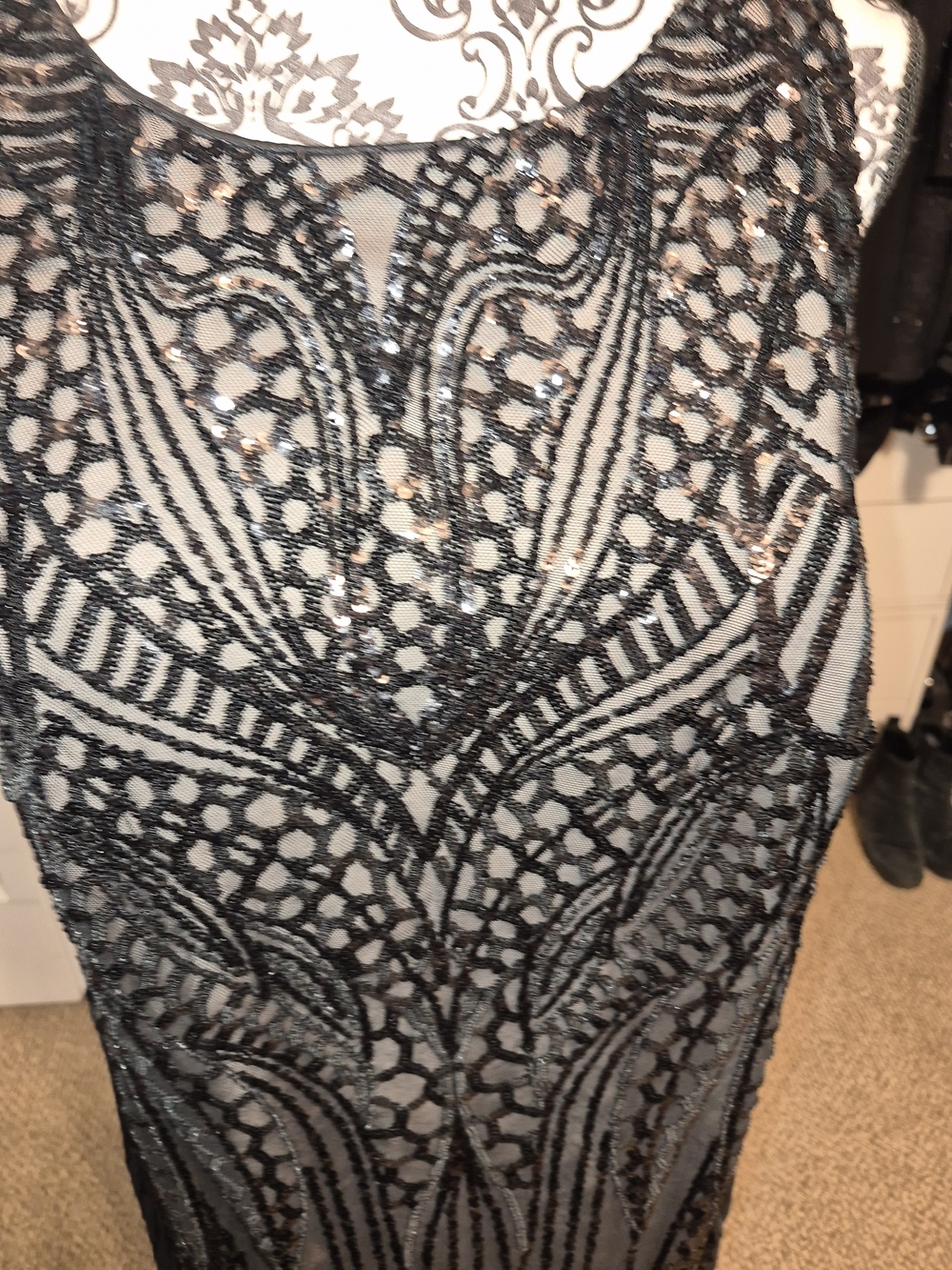 NWT - R&M Richards Black & Nude Beaded Midi Dress - 14W - Picture 2 of 8